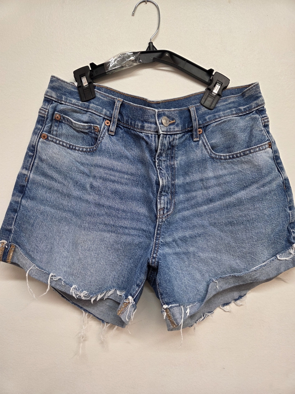 American Eagle,High-Rise Distressed Blue Denim Women’s Shorts